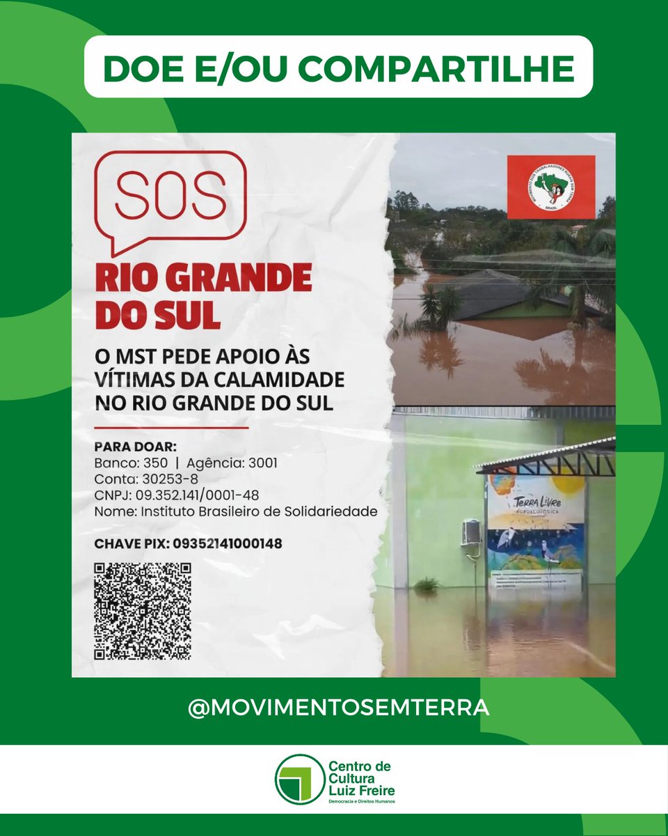 cclf's tweet photo. 🫱🏽‍🫲🏿 Com racionamento de água, falta de luz e aulas suspensas fazendo parte da realidade gaúcha, a população do RS precisa de ajuda! Faça parte dessa rede solidária da maneira que puder, doe, compartilhe, lute e cobre as autoridades! https://t.co/8nEmZyCEjo