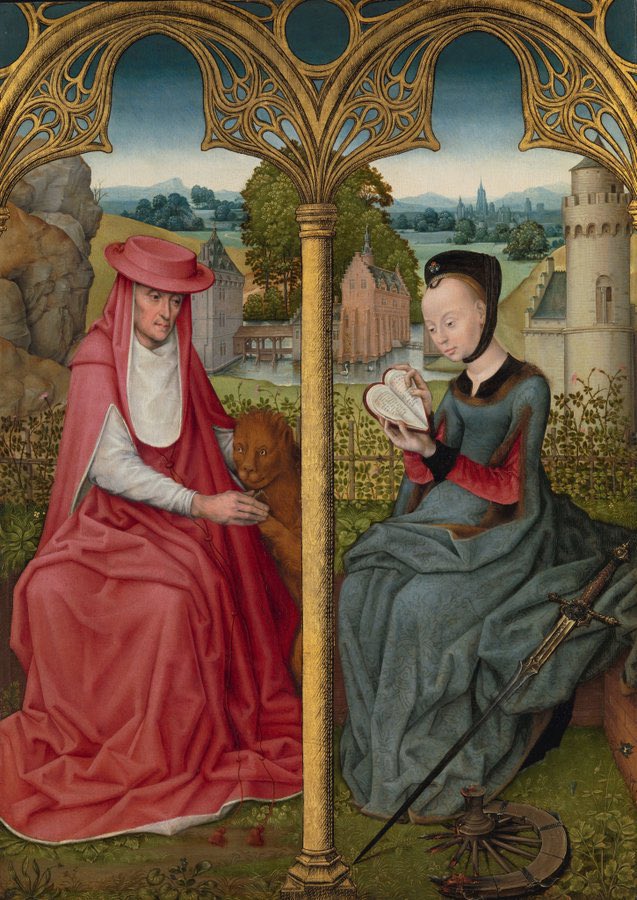 Saints Jerome & Catherine of Alexandria enjoy a quieter moment, unknown artist, 1480-1490 (Rijksmuseum)