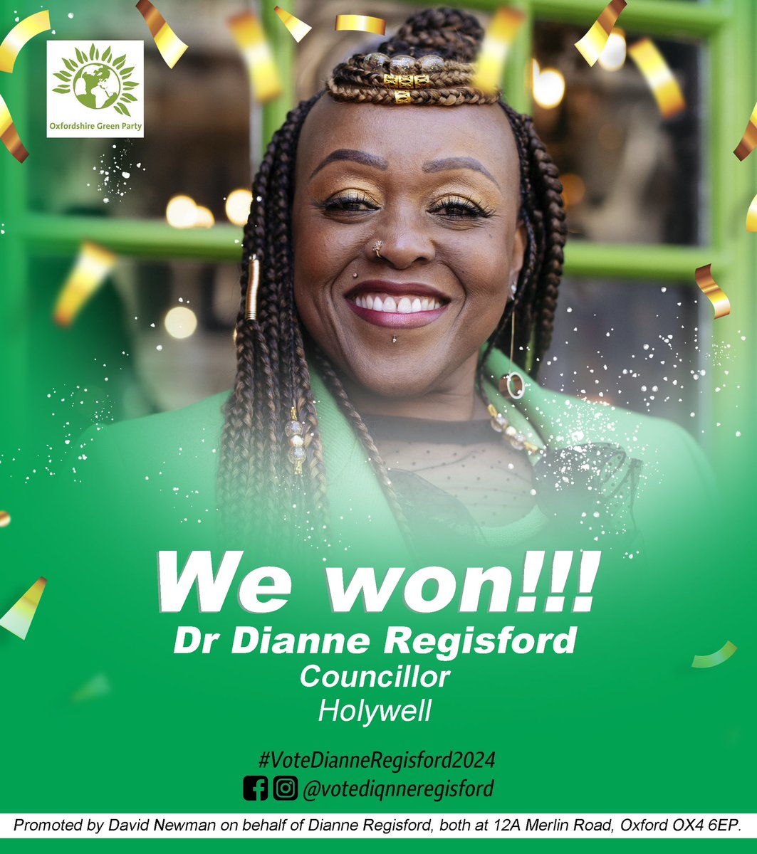 Greetings! It is with immense joy and deep honour that I celebrate our collective win in the #Holywell Oxford ward! Four years of campaigning now bear fruit! Thank you to all who voted!… @OxGreenCllrs @TheGreenParty @ElectHer_UK