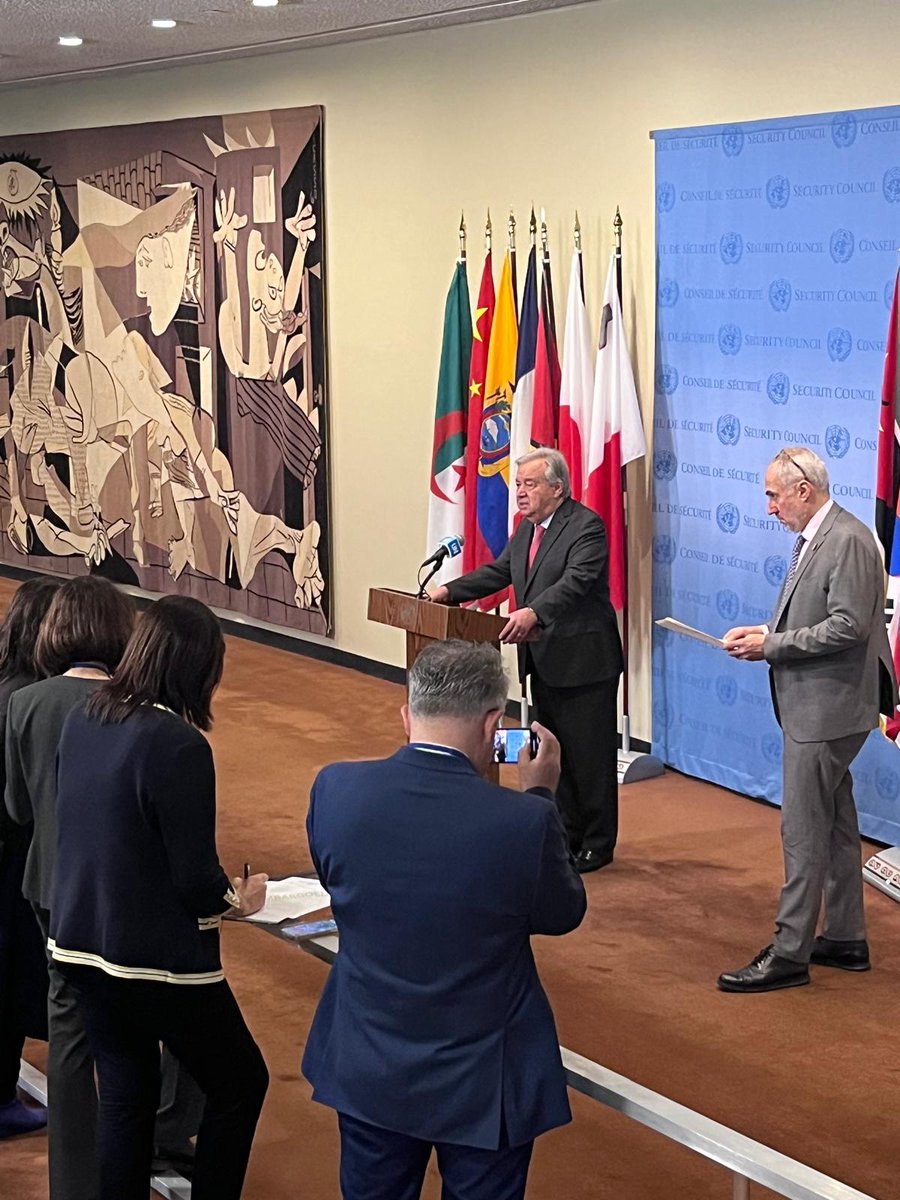 I appeal to all those with influence over Israel to do everything in their power to help avert even more tragedy. It is time for the parties to seize the opportunity and secure a deal. - @antonioguterres speaking to reporters about the situation in Gaza