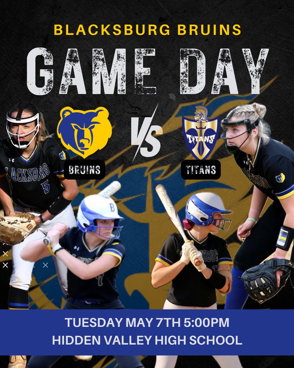 Game Day!

🆚 Hidden Valley Titans
📍Hidden Valley High School
📆 May 7th
⏰ 5:00pm

#blacksburgsoftball #gobruins🐻 #gameday