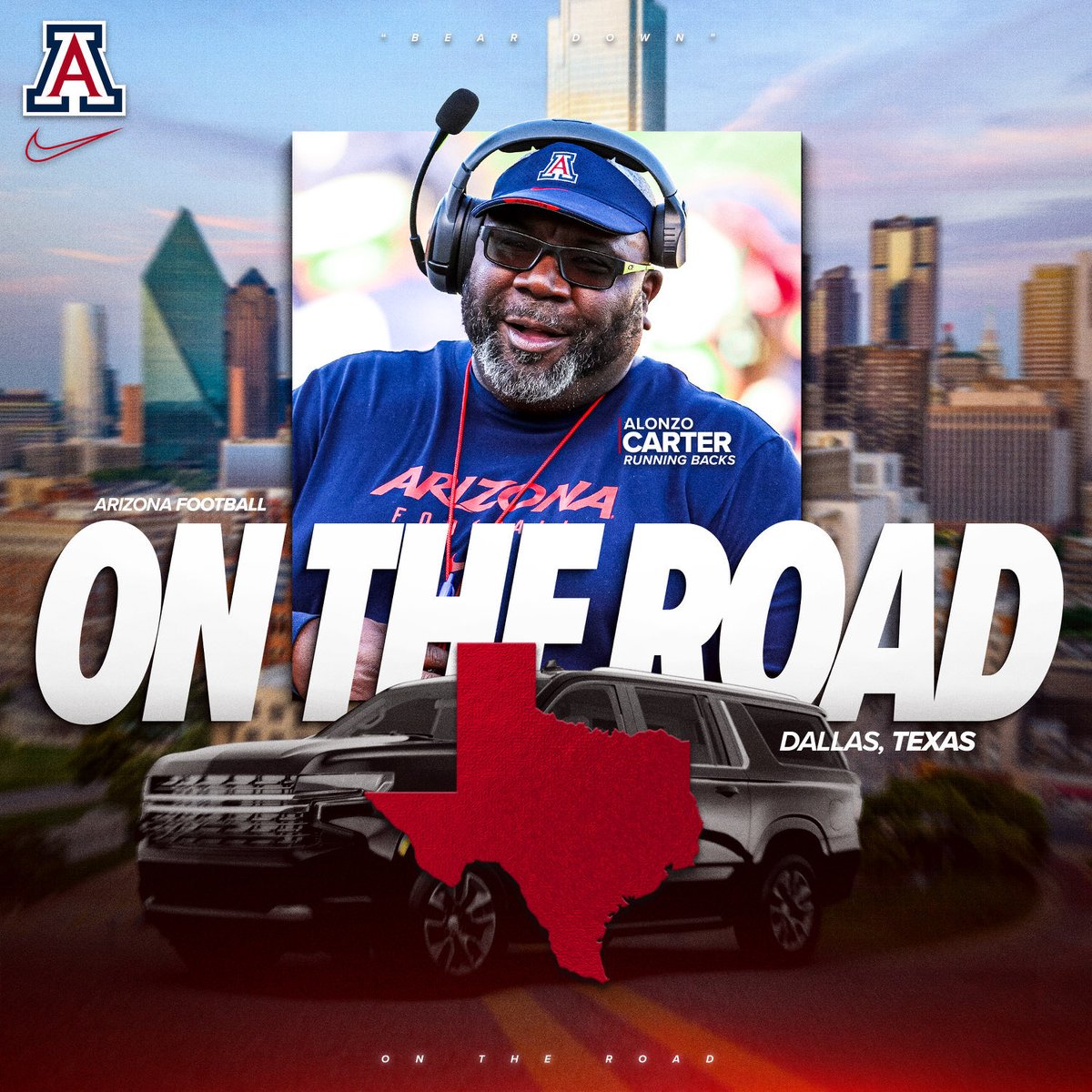 The Dynamic Duo ⁦@CoachBobbyWade⁩ & @RealCoachCarter “On The Road” in Dallas representing ⁦⁦@ArizonaFBall⁩ checking out some Ballers in Texas!!! #BearDown ⁦@Big12Conference⁩ 🔥 🔥