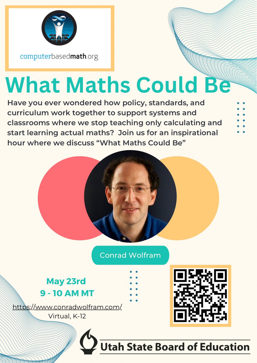 I’m thrilled to announce this webinar with the thoughtful, innovative, and passionate @conradwolfram! Consider learning with me and sharing with anyone that might be interested? #mathing Register here for What Maths Could Be: forms.gle/VKSMA4M5pbKbE6…
