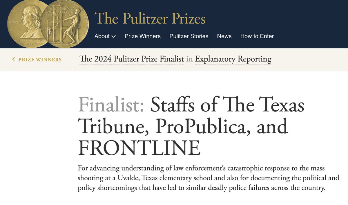 I'm still in complete disbelief that our team's work was named a Pulitzer Finalist yesterday. We can only hope this recognition draws greater attention to the policy and training failures that led to the inexcusable police response in Uvalde, nearly 25 years after Columbine.