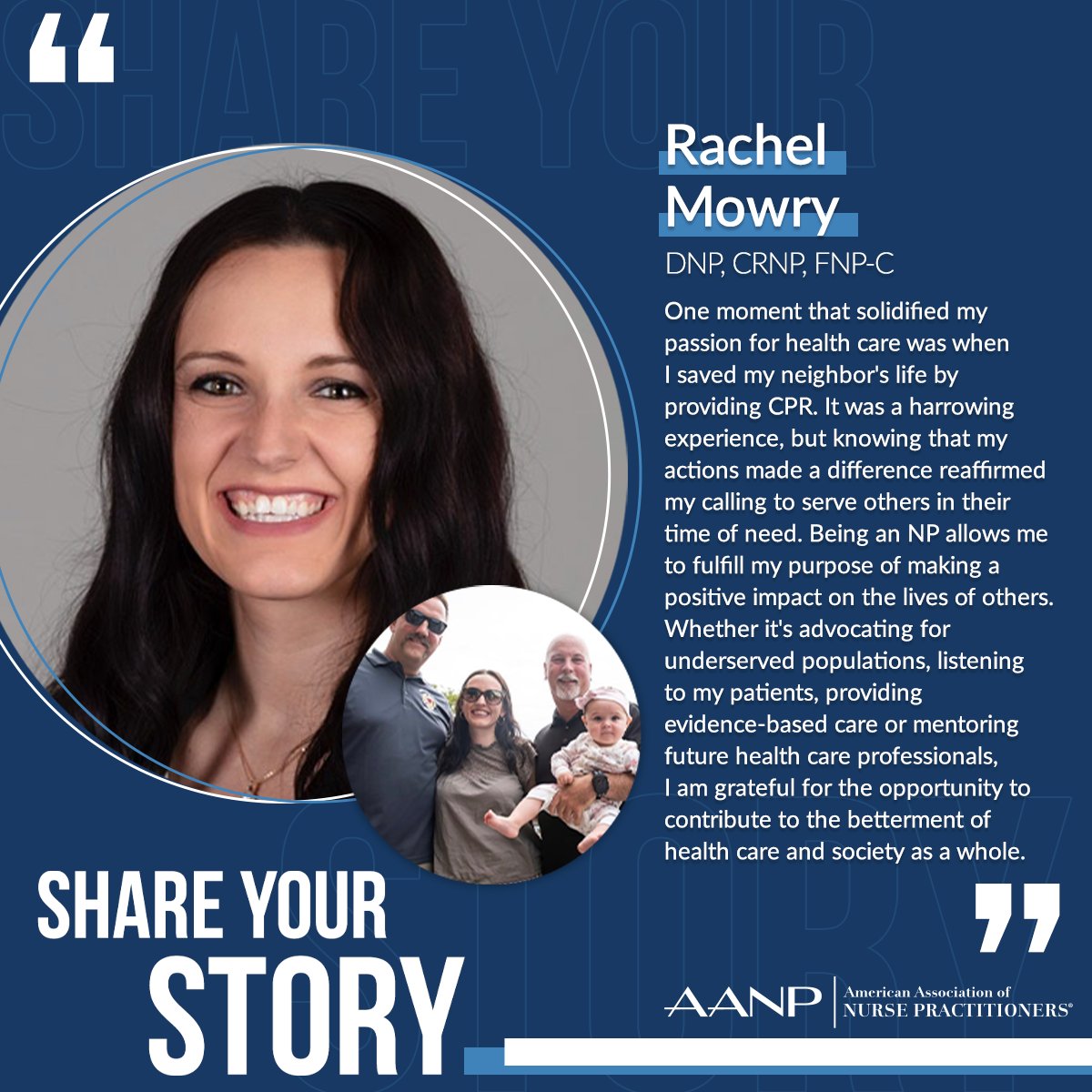 Thank you, Dr. Rachel Mowry, for sharing your inspiring testimony! NPs — share your story with AANP! Submit your photos and written testimony here: aanp.org/shareyourstory. #NPsLead #ShareYourStory
