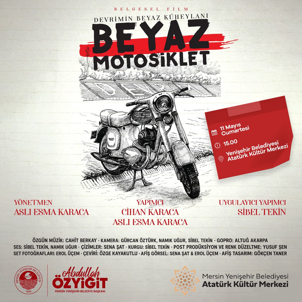 #6Mayıs’ın yıl dönümünde, “Beyaz Motosiklet, Devrimin Beyaz Küheylanı” belgesel filmi gösteriminde buluşalım. 🗓️11 Mayıs Cumartesi ⏰15.00 📍Yenişehir Belediyesi Atatürk Kültür Merkezi