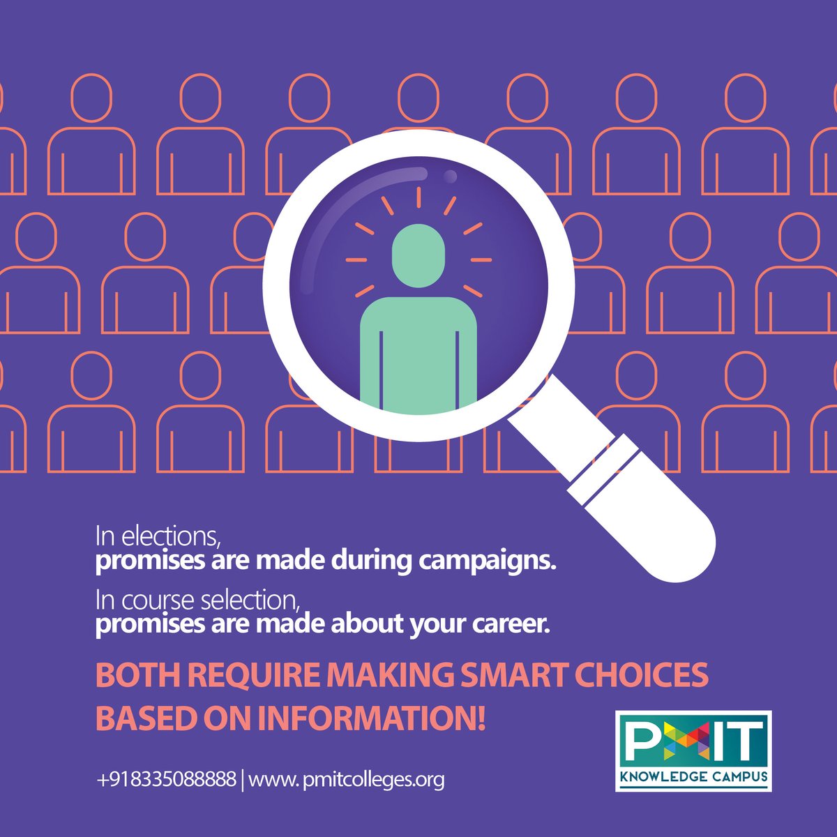 From speeches to course outlines, promises are everywhere. Choose wisely, as your future depends on it.

#futureelections #InformedChoices #promisesmatter #careerpromises #choosewisely #informedvoters #FuturePlans #electionpromises #PMIT #pmitknowledgecampus