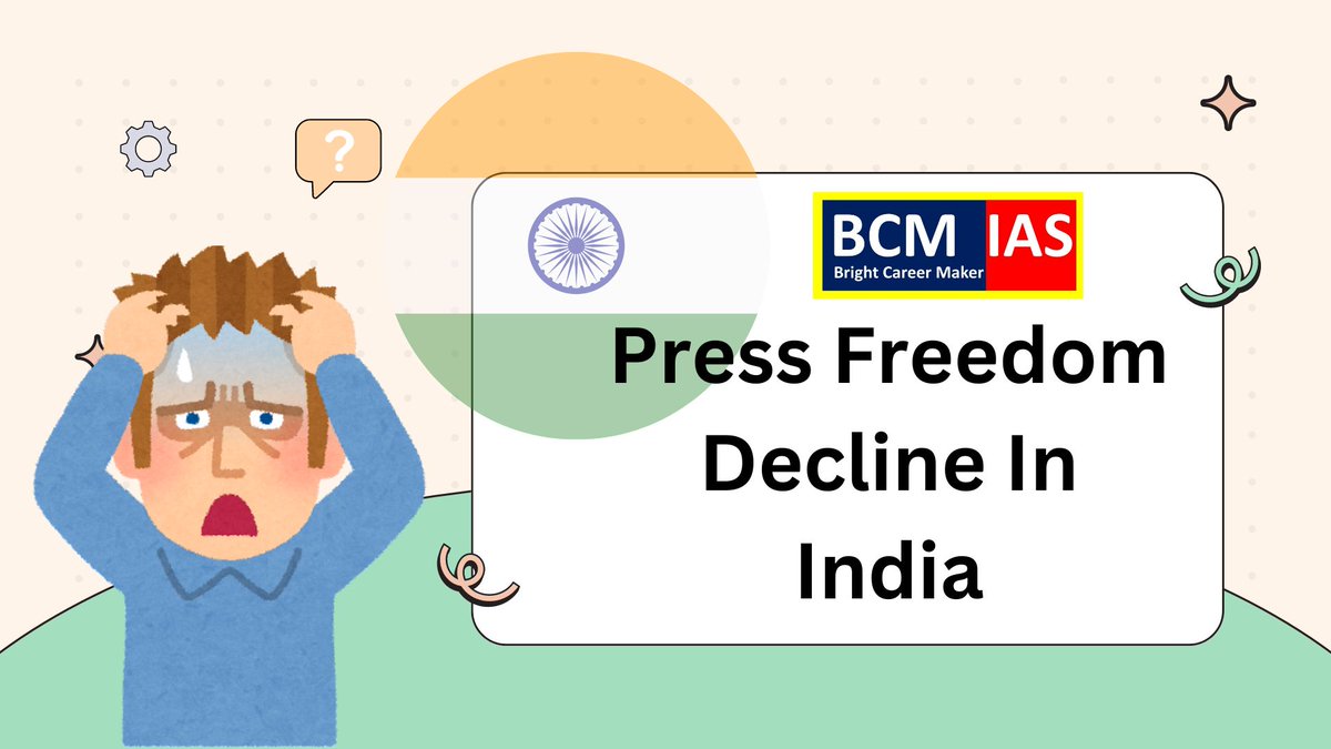 📉 Press Freedom in Decline📉

The recent reports are alarming — India has dropped to 159th out of 180 countries in the global Press Freedom Index.  

Read more- brightcareermaker.com/blog-detail/pr… 
 #BrightCareerMakerIAS  #CivilServices #CurrentAffairs