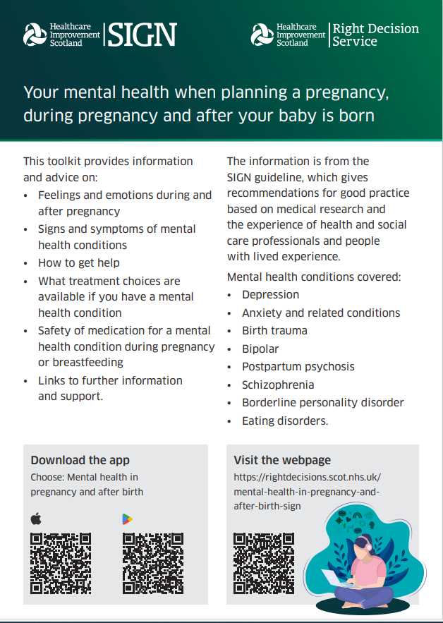 Perinatal Mental Health Network Scotland (@pmhn_scot) on Twitter photo The public-facing version of the SIGN updated guideline on Perinatal Mental Health Conditions is now available.
Access it online and as an app through the right decision support service - shorturl.at/nsJRU
#MMHAW24
<a href="/online_his/">Healthcare Improvement Scotland</a> The public-facing version of the SIGN updated guideline on Perinatal Mental Health Conditions is now available.
Access it online and as an app through the right decision support service - shorturl.at/nsJRU
#MMHAW24
<a href="/online_his/">Healthcare Improvement Scotland</a>