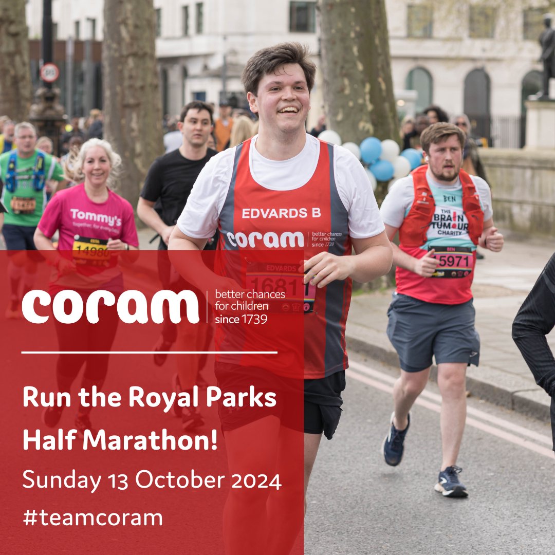 Calling #TeamCoram 📢🏃‍♀️🧑‍🦽🏃‍♂️ Will you take on the @RoyalParksHalf and be a champion for children? Sunday 13 October 2024 Registration fee: £30 Minimum fundraising target: £350 Sign up here: runforcharity.com/coram/royal-pa… #BetterChancesforChildren #WeAreCoram