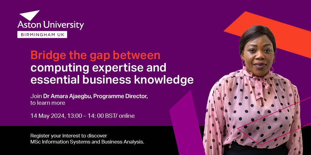 In our upcoming webinar, Dr Amara Ajaegbu will introduce MSc Information Systems and Business Analysis, covering areas such as: 

📚Course content 
👥Teaching methods
📝Assessment 
🤝Career prospects

bit.ly/4b6QmEe