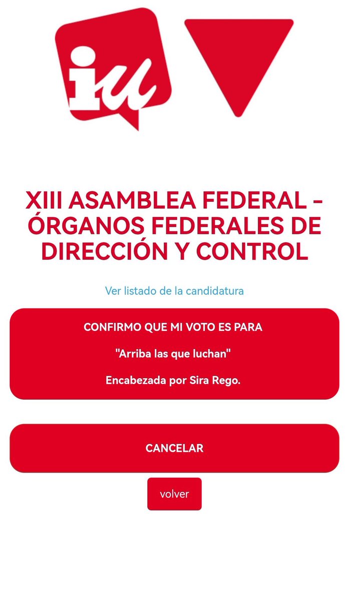 🗳️Acabo de votar la candidatura encabezada por @sirarego Por una lU que apueste por la unidad interna, ponga en valor a la militancia,con radicalidad democrática y con nuestros valores históricos. @IzquierdaUnida ✊🏽✊🏽✊🏽 #ArribaLasQueLuchan