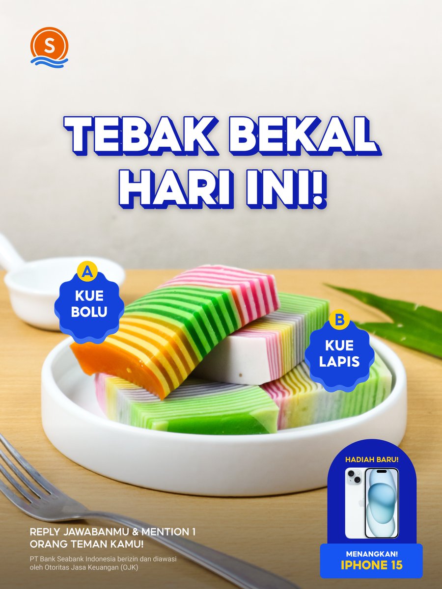 🥮TEBAK BEKAL HARI INI!🥮

Yuk, buruan bawa pulang kesempatan mendapatkan IPHONE 15 dengan cara JAWAB pertanyaan di bawah ini! 🍽️

REPLY (A/B) & MENTION 1 ORANG TEMAN KAMU ya 🔥