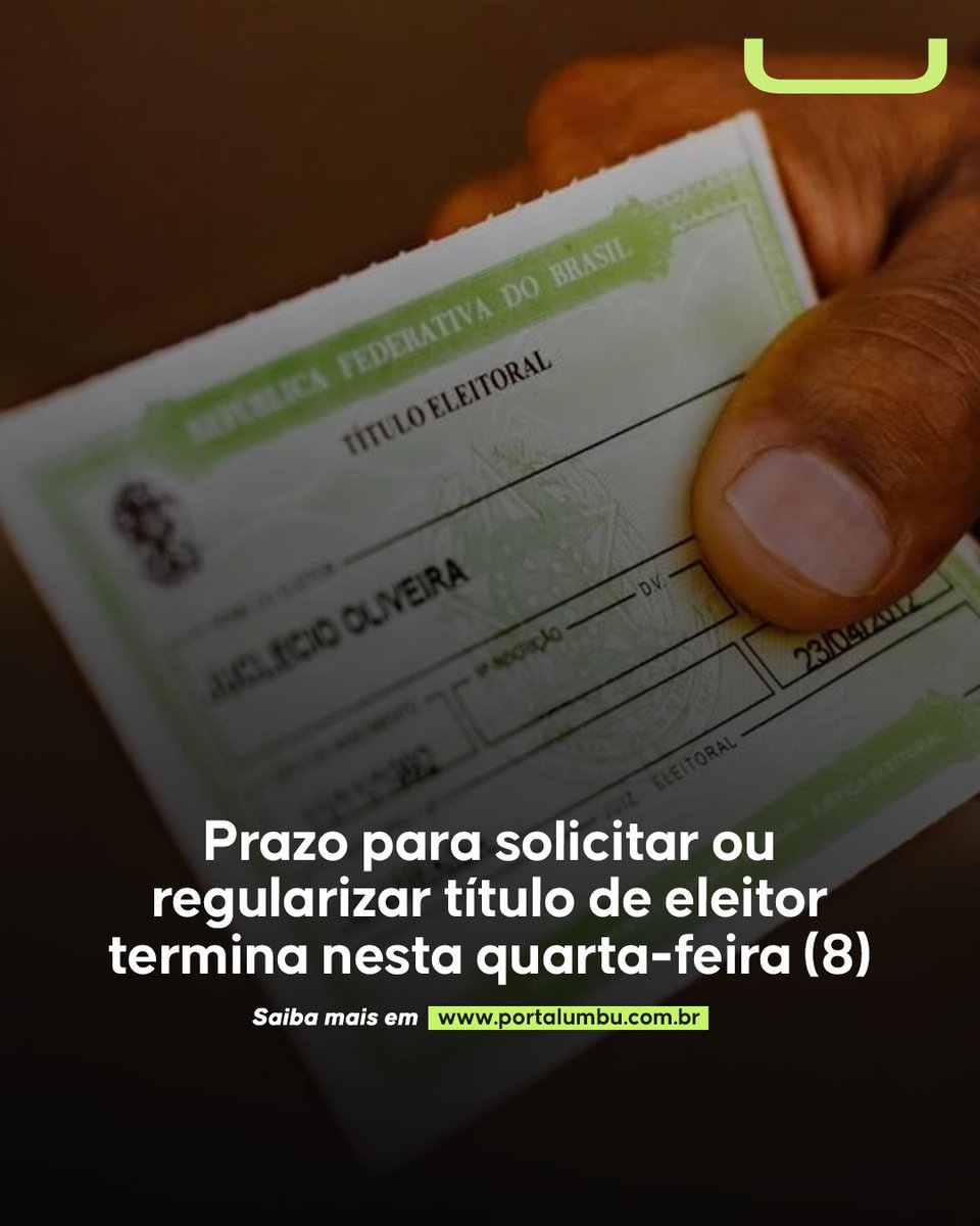 Os brasileiros que desejam votar nas eleições municipais deste ano têm até esta quarta-feira (8/5) para solicitar o título de eleitor. 

📲 Saiba mais no Portal UMBU (Link na BIO).

#tituloeleitoral #justiçaeleitoral