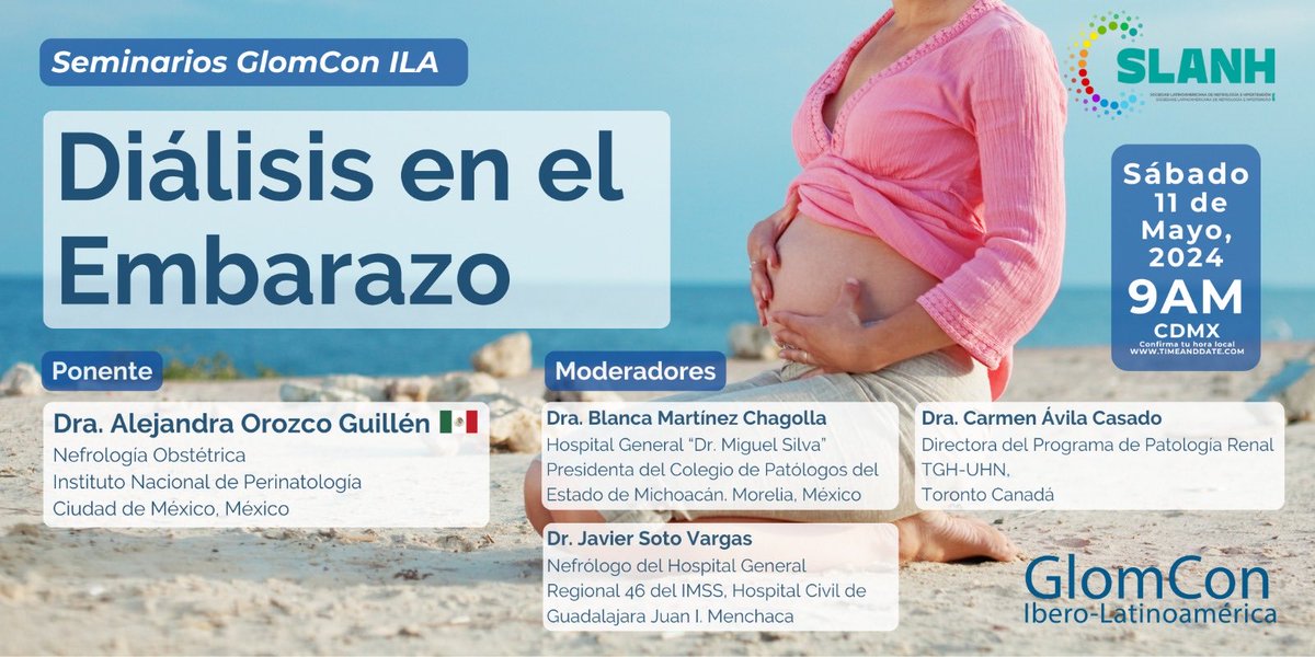 Te invitamos este sábado al seminario: ☞ Diálisis en el embarazo 🗓️ 11 de Mayo 2024 🕘 9 am CDMX 🧑🏻‍⚕️Dra. Alejandra Orozco Guillén 🇲🇽@Ale_OrozcoINPer Zoom ID: 863 6358 3637 Pass: 343 190 #GlomConILA #GlomConAmor #MeGusta