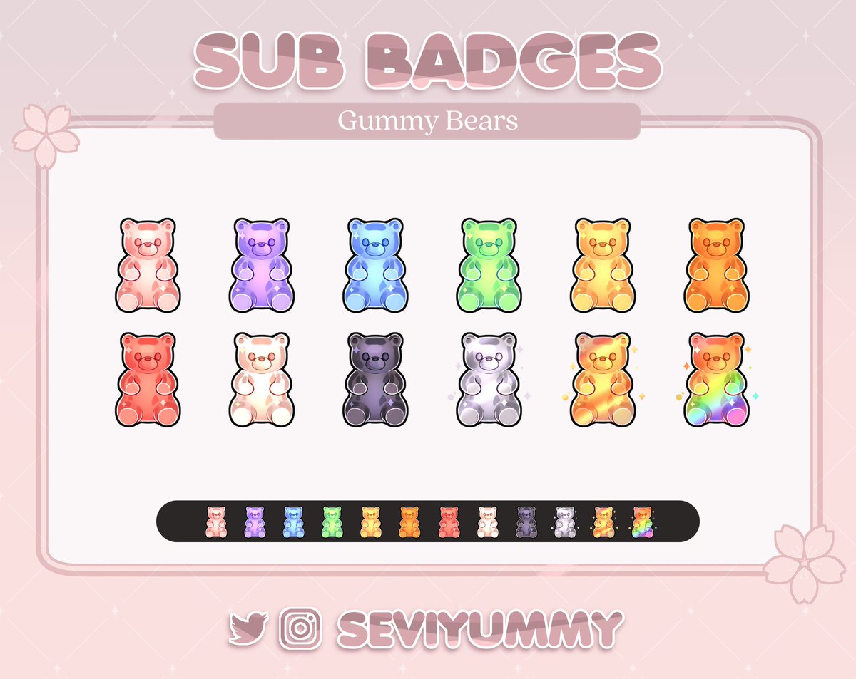 🍬Gummy Bears 🍬 Pre-made sets of badges! 🌸💲5 the whole set ^^🌸 You can find these and more here: ✨ etsy.com/shop/SeviYummy ✨ ko-fi.com/seviyummy/shop