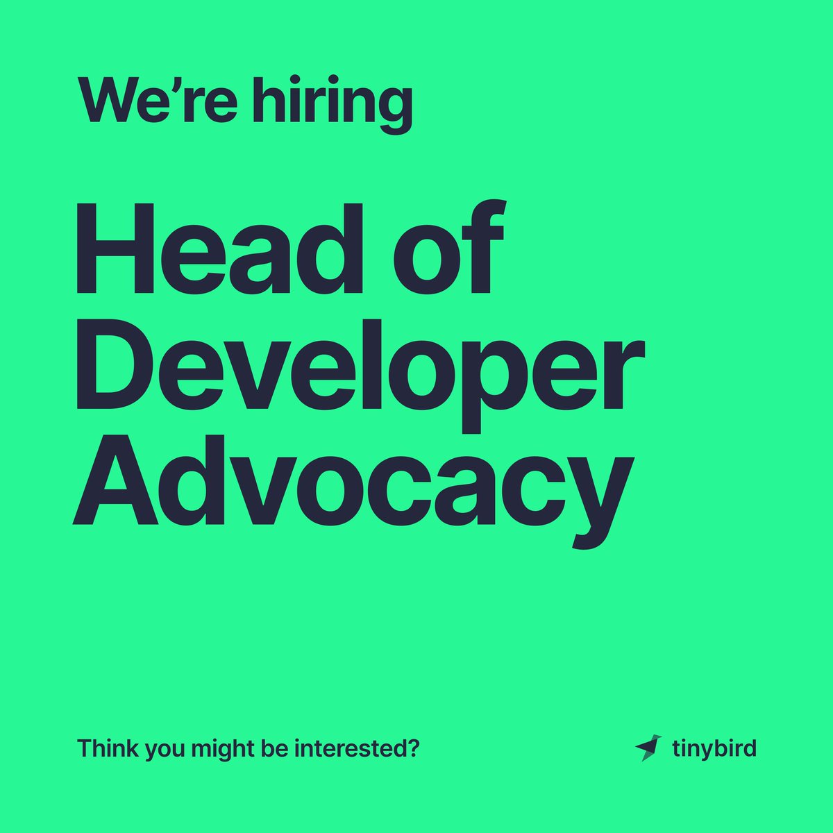 At Tinybird, we ❤️ developers. We're developers who build tools to help make developers' lives easier. We're hiring a Head of Developer Advocacy to help the developer community do more with data. Interested or know people who are? Learn more and apply at tinybird.co/job-offers/hea…