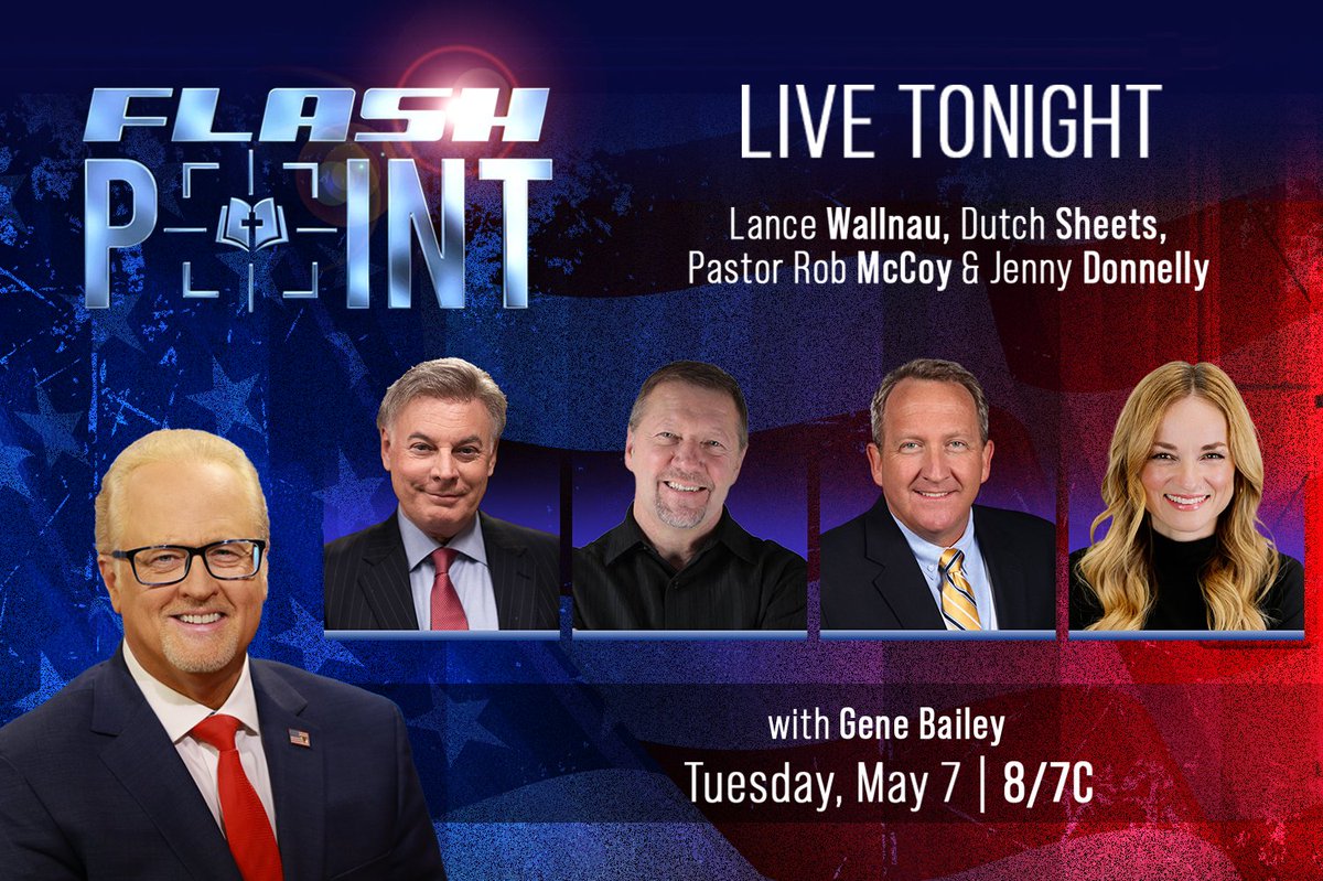 Join @genebailey & his guests TONIGHT: @lancewallnau, @dutchsheets, @robmccoyus, and @jennyldonnelly!

Watch at govictory.com/watch at 8pm ET/7pm CT!

#Tuesday #commentary #news #America #Trump #rescueamerica #movement #flashpointarmy #twitter