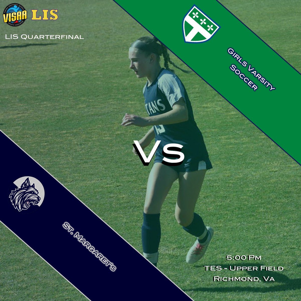 Let's try this again! #5 (#2 LIS) Girls soccer take on (#7 LIS) St. Margaret's in a reschedule from yesterday to open the LIS tournament. Come out to the upper field Let's Go Titans!