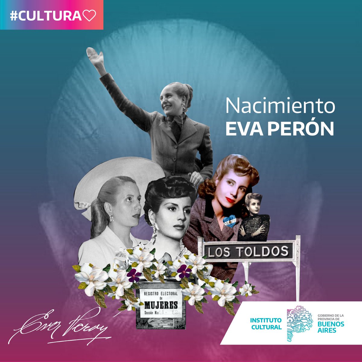 Hace 105 años nacía Eva Duarte en Los Toldos, impulsora de sueños y conquistas para los argentinos. Por eso forma parte de nuestra cultura e identidad ❤️