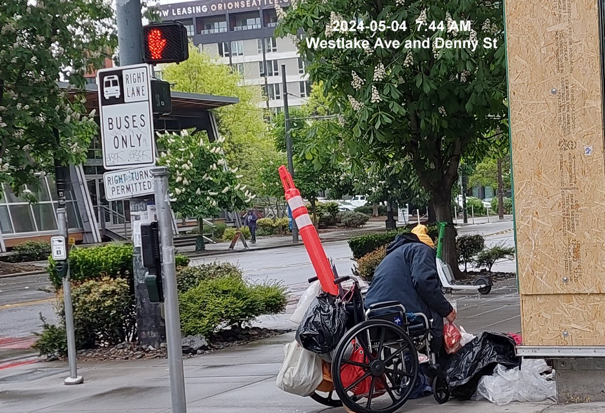 2024-05-04  7:44 AM. Westlake Ave and Denny St in #Seattle @MayorofSeattle @SeattleCouncil @VisitSeattle