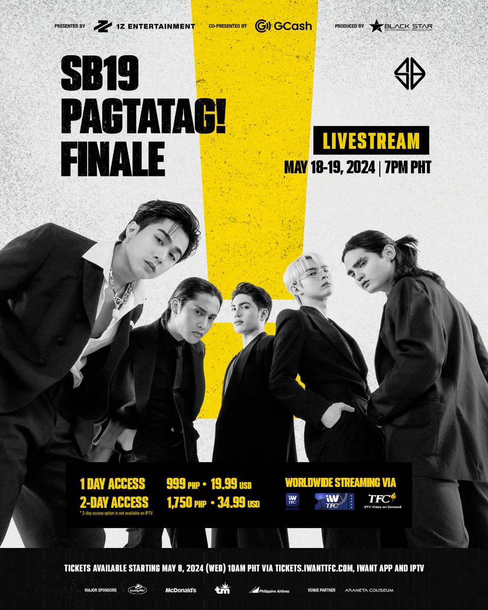 ⚠️ SB19 PAGTATAG! FINALE WORLDWIDE LIVESTREAM May 18-19, 2024 | 7PM PHT Tickets available starting May 8, 2024, (WED), 10AM PHT via tickets.iwanttfc.com, iWant app and IPTV. * 2-day access option is not available on IPTV #SB19 #PAGTATAG #SB19PAGTATAG #PAGTATAGFINALE