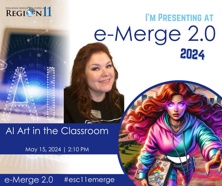 Are you going to be at the biggest AI conversation @ESC11Digital next week? Come join the fun as we discuss tools like @AdobeExpress @MSFT365Designer @OpenAI_Dalle2 @canva and ways to use them in your classroom!