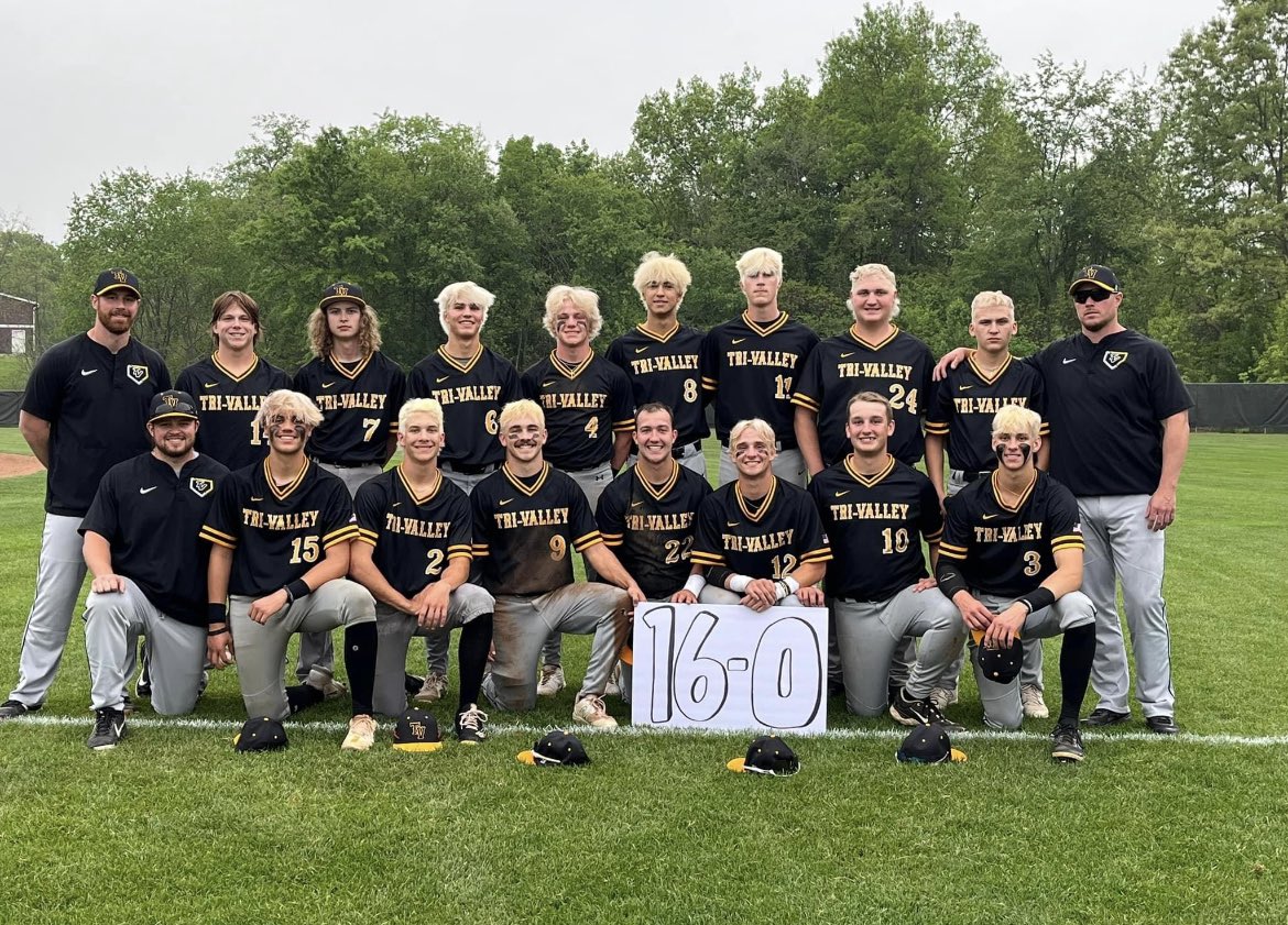 16-0! Scotties completed a perfect MVL regular season record last night with a 5-0 win @ John Glenn. 

Harrold got the win on the mound, pitching 5 inn with 9 K’s.

Sensibaugh &amp; Harrold led the offense with 2 hits a piece and had back to back home runs in the 1st inning. #tvbsbl