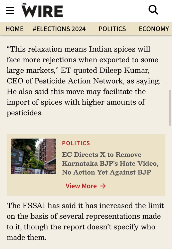 Tough action Indian Govt style. Hong Kong, Singapore banned some Indian spices for high pesticides residual limits, “beyond permissible limit”. Indian Govt acted fast & raised those limits 10 times. Now pesticides are below limit levels. Waah Modi ji Waah.