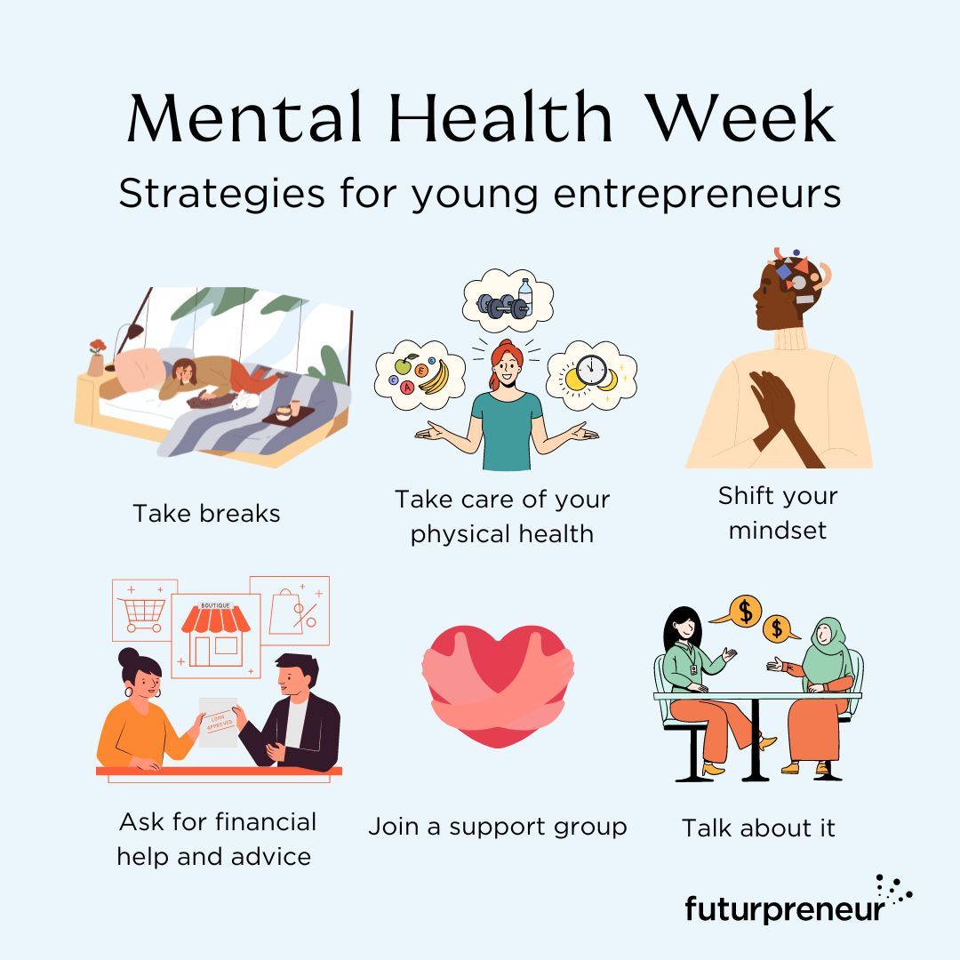 🔋 It is #MentalHealthWeek in #Canada, so let's talk about the realities of being a young entrepreneur and strategies to help you safeguard your mental wellness while you build or grow your #startup. 🤹‍️Read more on our blog: bit.ly/3y2SIVQ #YoungEntrepreneurs