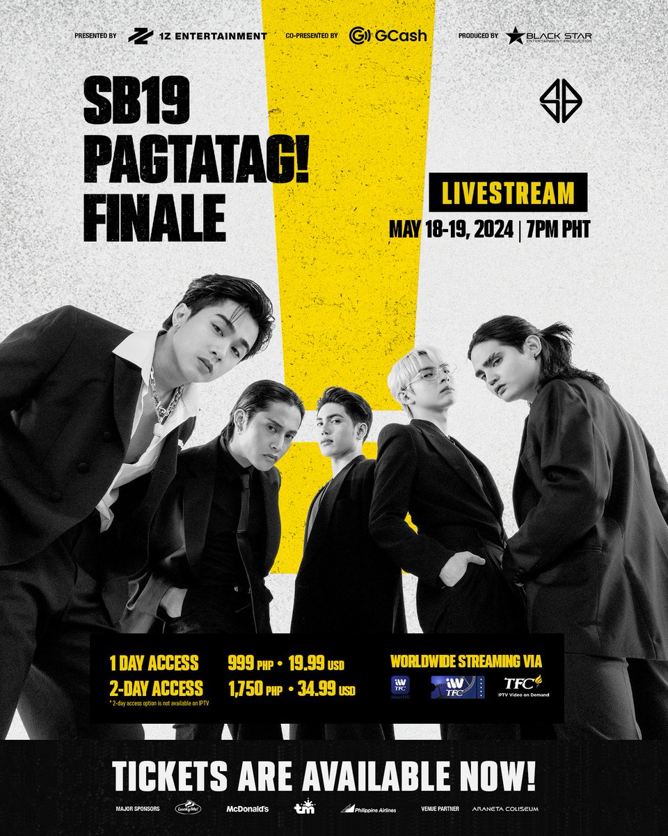 ⚠️ SB19 PAGTATAG! FINALE WORLDWIDE LIVESTREAM Tickets are available now via tickets.iwanttfc.com, iWant app and IPTV. * 2-day access option is not available on IPTV #SB19 #PAGTATAG #SB19PAGTATAG #PAGTATAGFINALE