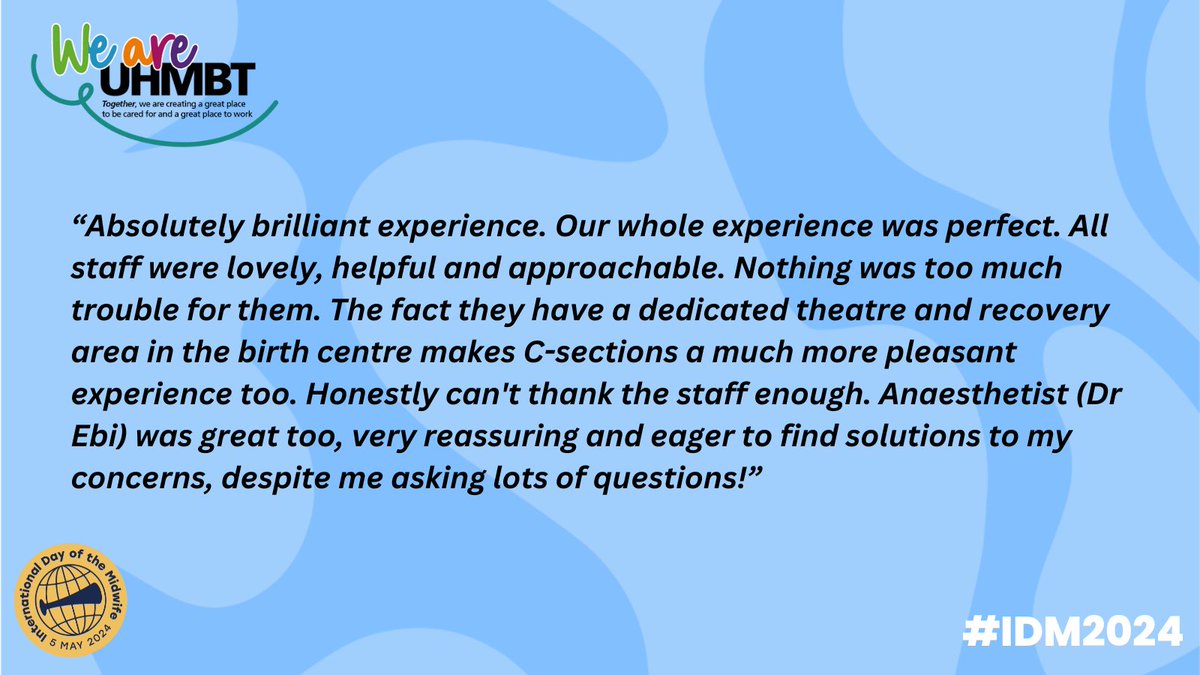 Fabulous feedback we received over the weekend for our maternity colleagues at South Lakes Birth Centre in Barrow! 'Our whole experience was perfect.' 🥰 #IDM2024