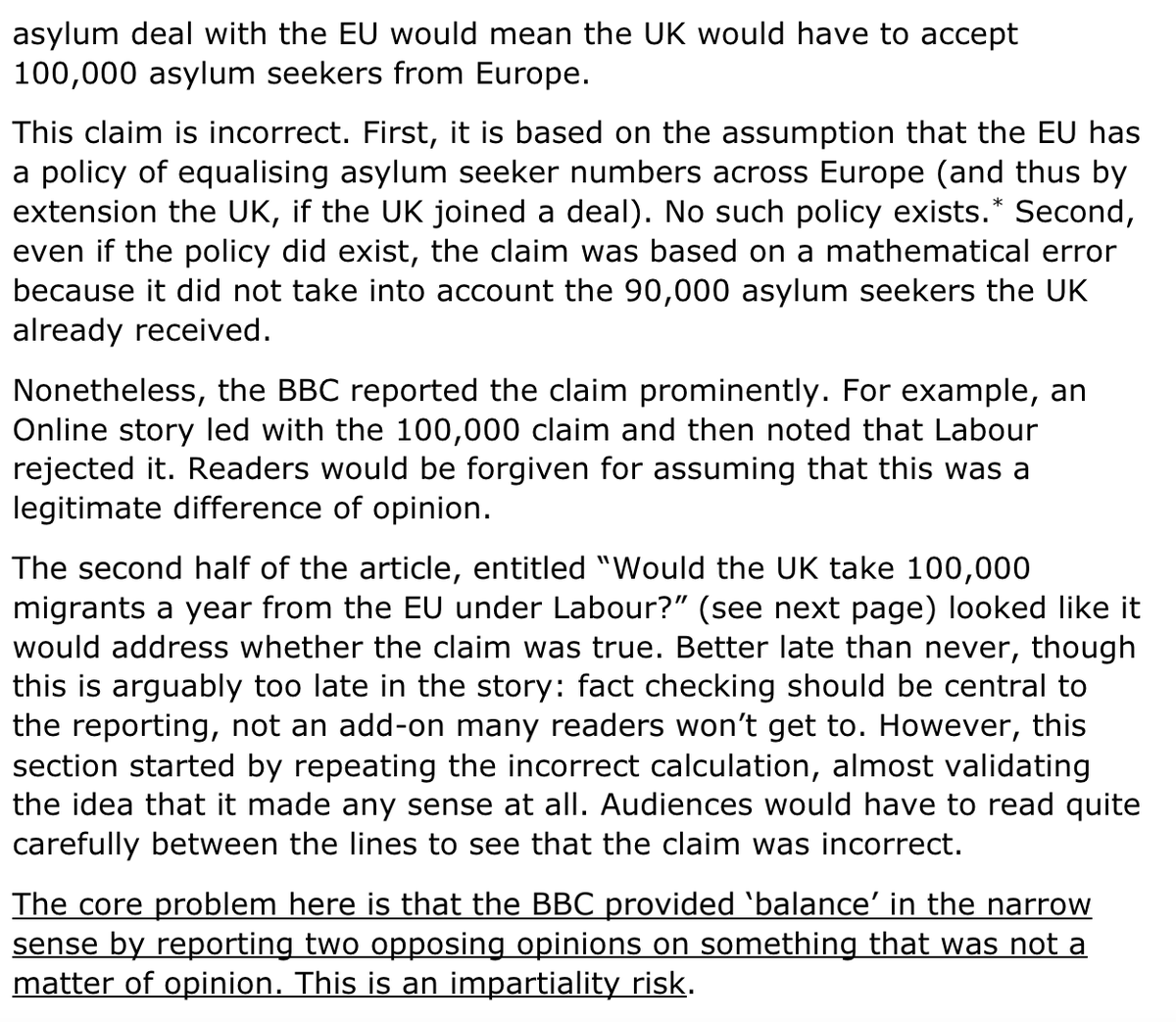 An independent review of BBC migration coverage finds 'no consistent bias' in any direction, but doffs cap to Emily Maitlis by arguing that 'both side-ism' is alive and well. It highlights example of BBC offering false 'balance' on a blatant Tory untruth. bbc.co.uk/mediacentre/20…