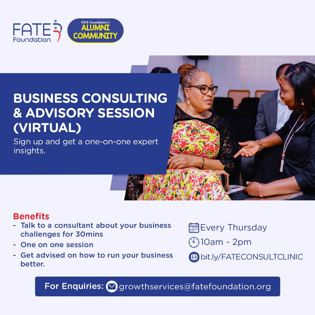 On a weekly basis, our FREE Virtual Business Advisory Session gives entrepreneurs the access to defined mastery in their business. Join us this Thursday, between 10am and 2pm, we will be looking deeply into Tax and Digital marketing. Register to join bit.ly/FATECONSULTCLI…