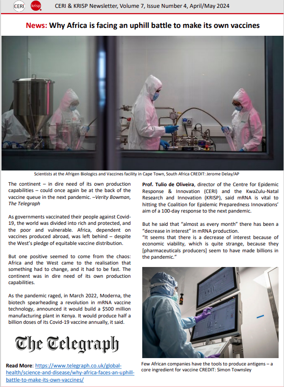 Centre for Epidemic Response & Innovation (CERI) (@ceri_news) on Twitter photo 📢 Our latest newsletter is here! This month, we spotlight a crucial article on the challenges Africa faces in producing its own vaccines. Dive deeper into this important discussion by <a href="/TheTelegraph__/">The Telegraph</a> . Read more here: ceri.org.za/news/?token=743 📢 Our latest newsletter is here! This month, we spotlight a crucial article on the challenges Africa faces in producing its own vaccines. Dive deeper into this important discussion by <a href="/TheTelegraph__/">The Telegraph</a> . Read more here: ceri.org.za/news/?token=743