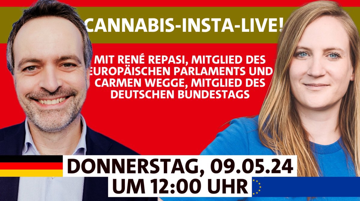 Cannabis-Insta-Live mit @repasi 🚨 Dieses Mal zu Cannabis & EU! Wir haben zum 01.04. Cannabis entkriminalisiert, das Wichtigste aber ist unser Ziel Cannabis vollständig zu legalisieren. Dafür müssen wir das EU-Recht ändern. Das bespreche ich mit René & euch am Donnerstag! 🚀