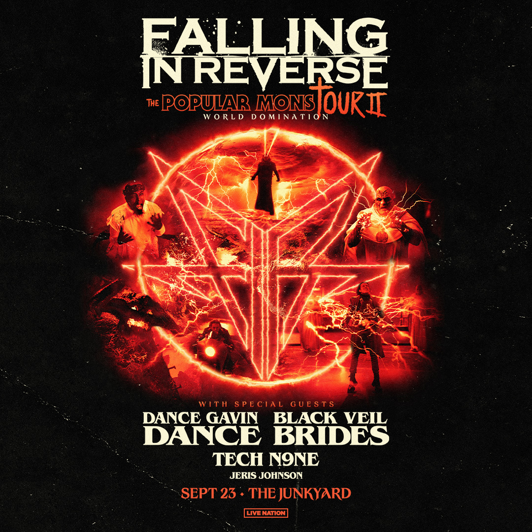 JUST ANNOUNCED! Falling in Reverse is rocking @thejunkyardden on September 23rd w/ @DGDtheband, @blackveilbrides, @TechN9ne, & @killjerisj Presale begins this Wednesday at 10am (code: SOUNDCHECK). Tix on sale May 10th at 10am. For more info, head to livemu.sc/3y9D0s8