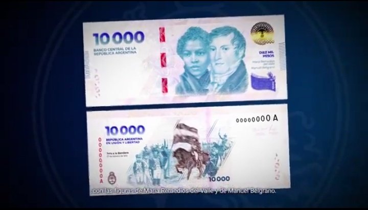 🚨 Se presentó el nuevo billete de $10.000, tiene la imagen de Manuel Belgrano y María Remedios del Valle.