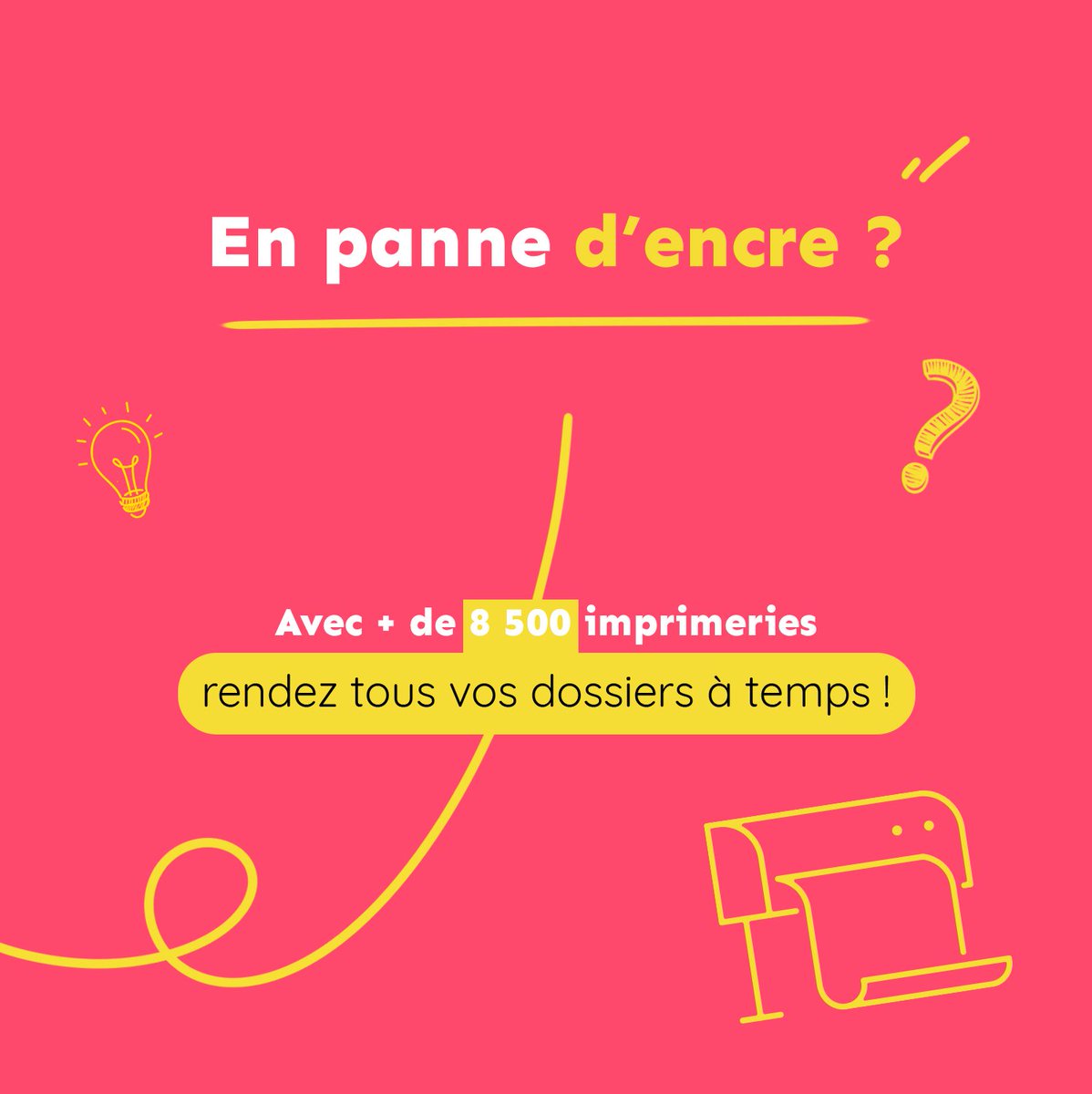 En #panne d’encre ? Ou pas d'#imprimante à la maison ? 🧐
Avec plus de 8 500 #imprimeries sur #PagesJaunes, rendez tous vos dossiers à temps 👉 tinyurl.com/evf9bfda