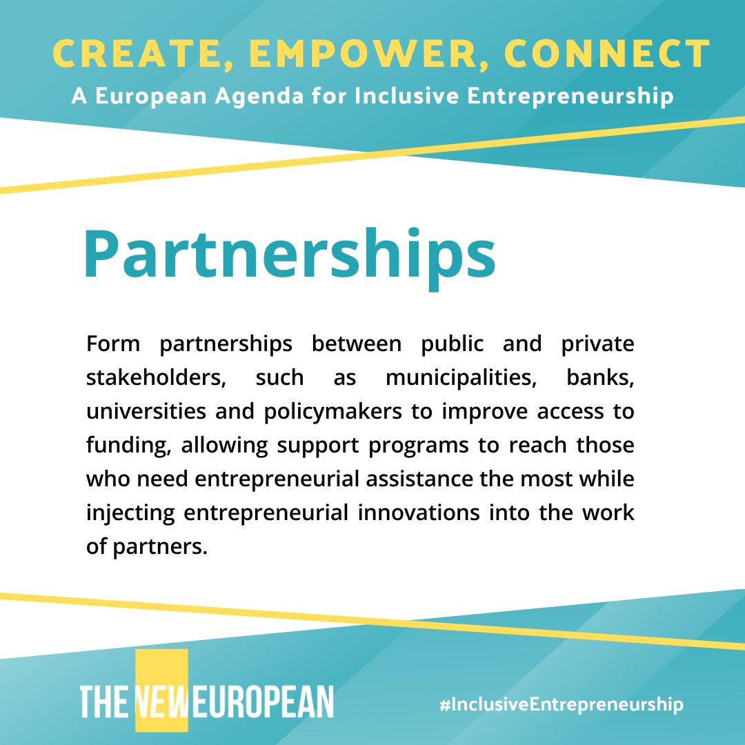 Women, youth, and entrepreneurs from cross-cultural backgrounds' business ideas are often deemed 'risky investments'. Solution? Public-private partnerships! Let's rally municipalities, banks, universities & funding orgs to empower entrepreneurs through partnerships.