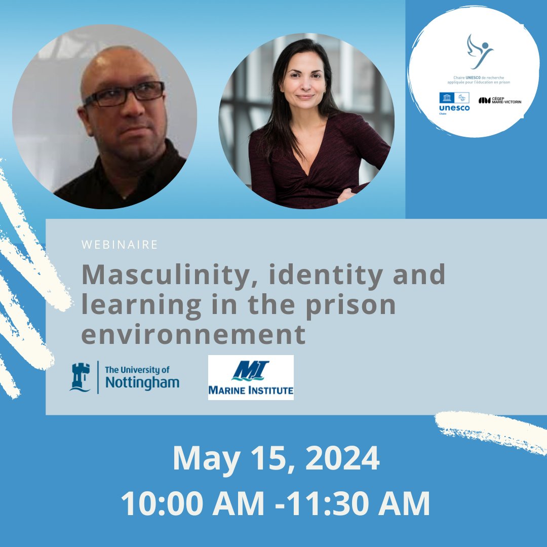 📢 3rd #webinaire May 15 10h00 (EST) | #masculinity #identity #educationinprison | @NottinghamUON and @MemorialU To register (free) : us02web.zoom.us/webinar/regist… With Dr. Rosemary Ricciardelli and Dr. Jason Warr