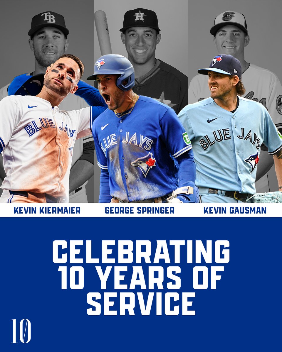 Tenured in Toronto 🍁 A trio of @BlueJays joined the 10-year club in the season’s first month! Hear more from Kevin Gausman, Kevin Kiermaier and George Springer as they each reflect on achieving the milestone. 📰➡️ mlbplayers.com/tenured-in-tor…