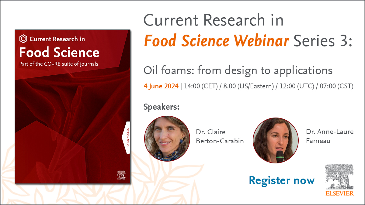 Join us on 4 June for the third webinar in our Current Research in Food Science free Webinar Series: Oil foams: from design to applications Register your attendance here: spkl.io/60134N9W9