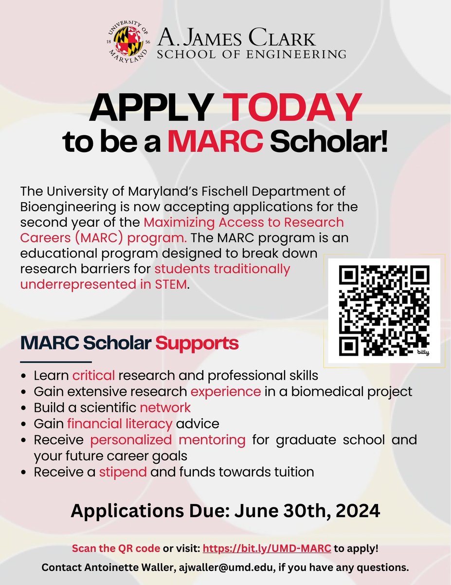 The @UofMaryland’s Maximizing Access to Research Careers (MARC) Program is now accepting applications for our second cohort! The #MARC program is designed to support undergraduate students traditionally underrepresented in #STEM. To learn more, visit: bit.ly/UMD-MARC