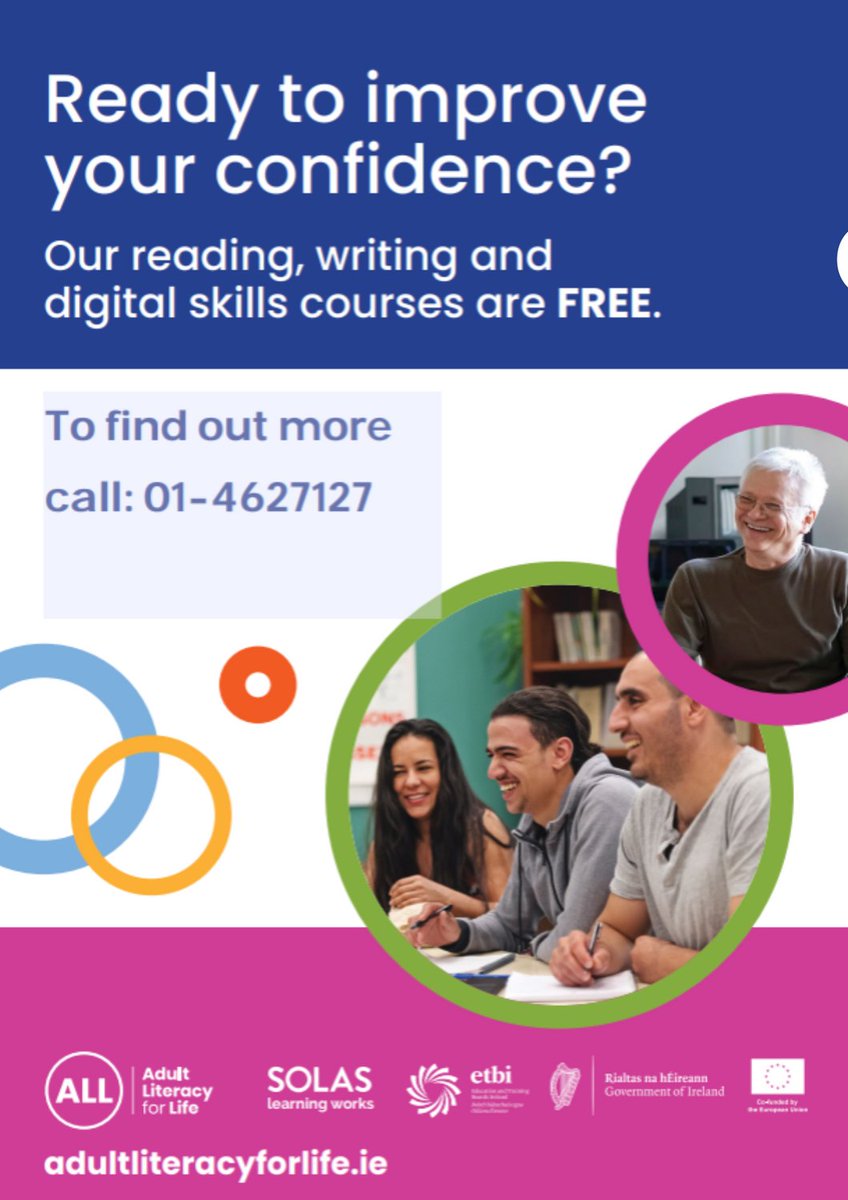 Want to improve your literacy skills and confidence? Call us on: 01 4627127 Classes available in Tallaght, Clondalkin and Lucan. #lifelonglearning #Teamddletb #AdultLiteracyForLife