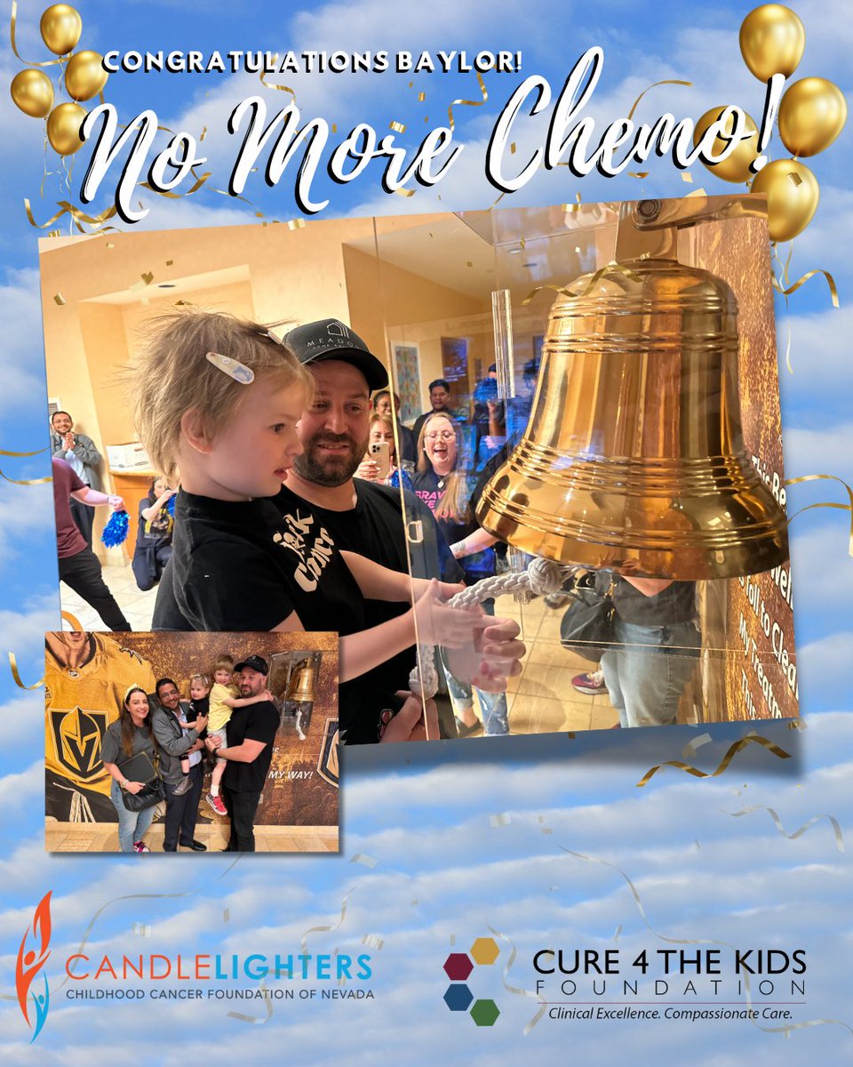 It was an amazing, joy-filled day as Baylor rang the bell -- four times well -- to mark the end of chemotherapy. Our adorable princess was all smiles as family and friends all cheered her on. Congratulations Baylor! #Cure4TheKidsFoundation #ChildhoodCancer @Candle_lighters