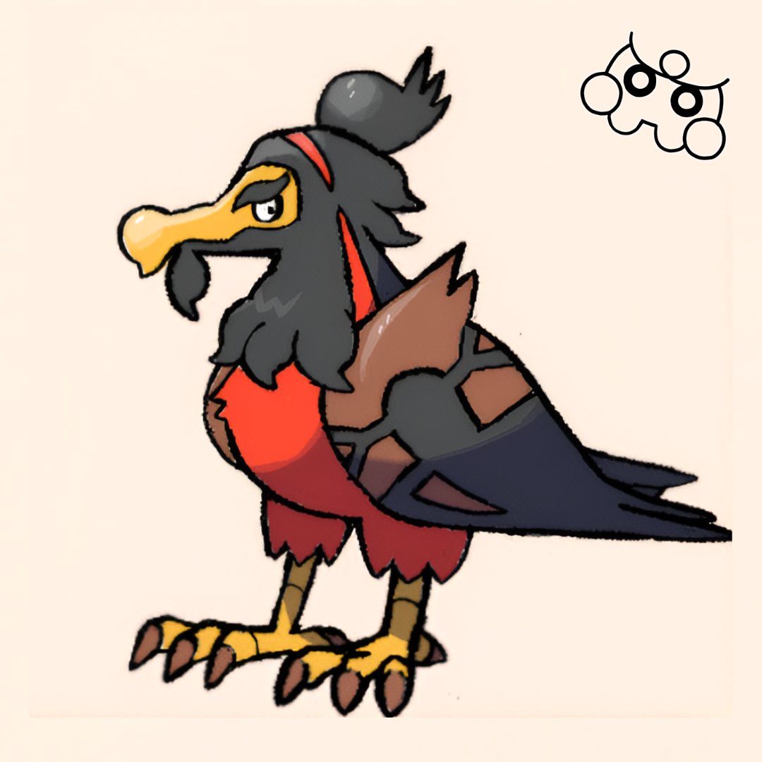 Hoennian Squawkabilly & Squawkuza
Type: Ground/Flying

Inspired by yakuza and Team Magma grunts. These designs were made for #RetoEbmon, a dinamic of
@EBaruON 

This line is the counterpart of Hoennian Murkrows
#PokemonMeteor #fakemon #pokemon #hoenn #pokedesign #ポケモン