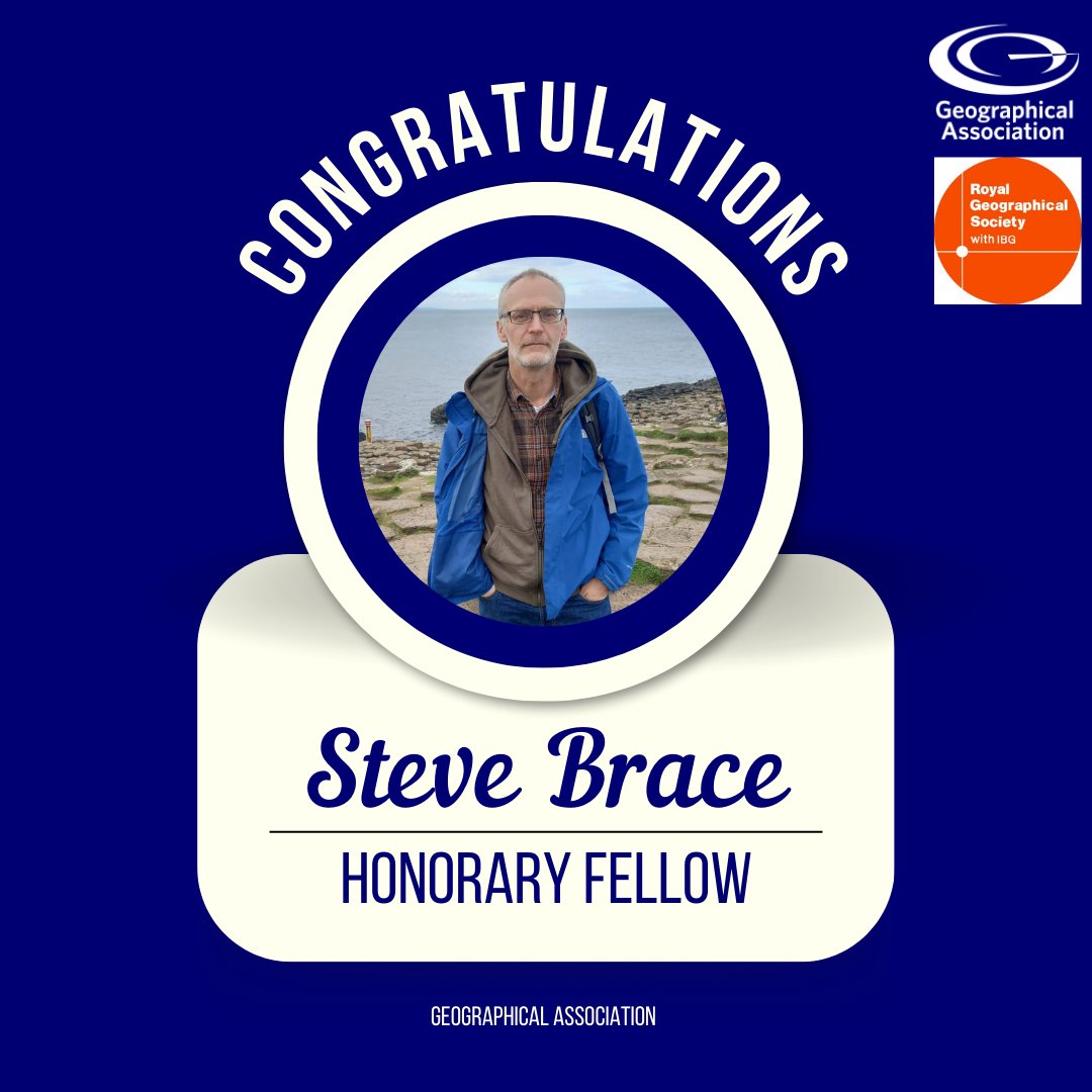 Amazing news! The GA Chief Executive @SteveBraceGeog has been awarded honorary fellowship of the Royal Geographical Society in recognition of his outstanding support for geography and the Society. Congratulations to Steve and to all the awardees and nominees as well. A huge…