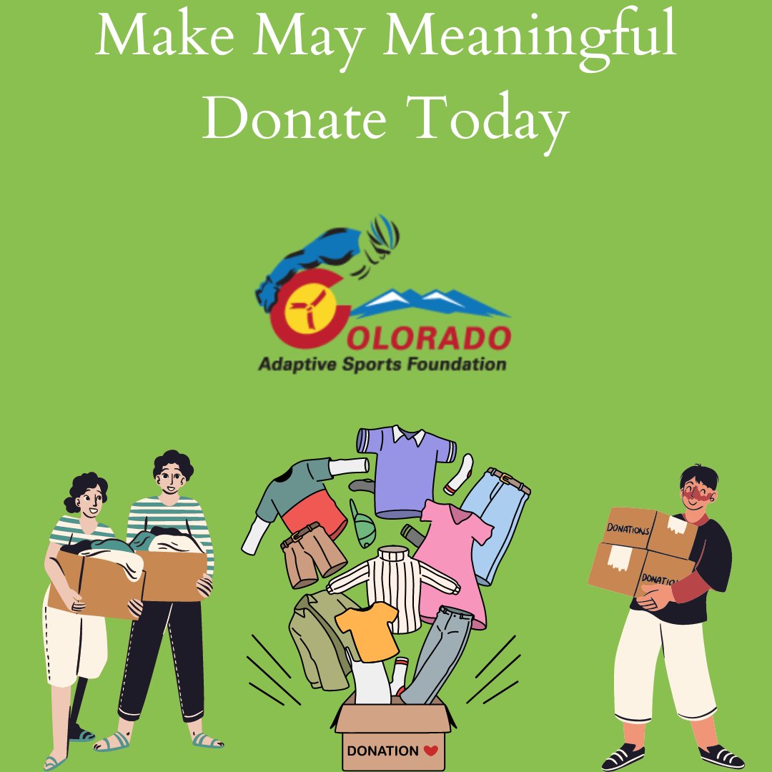 Join us to #MakeMayMeaningful! 🌈 Your donations of clothes and shoes support the Colorado Adaptive Sports Foundation in Denver, helping fund vital programs monthly. Find an ATRS bin near you to donate today. 📞 24-Hr hotline: 866-900-9308. Together, we can create hope! 🌟