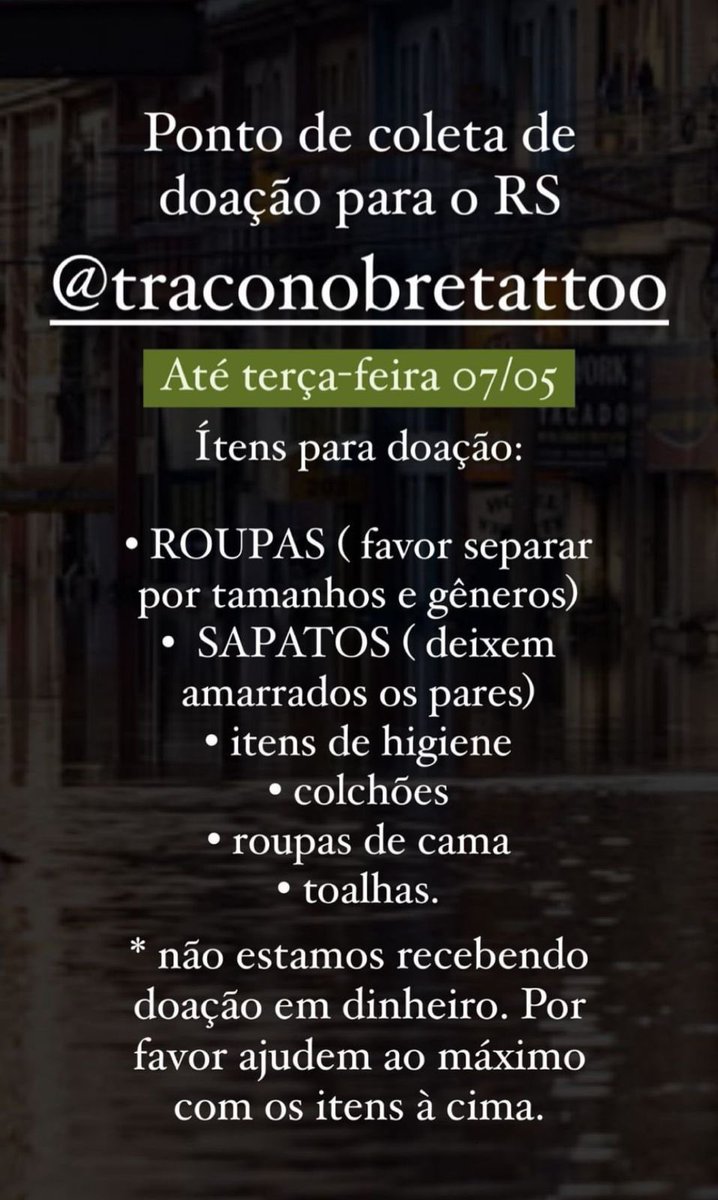 Migos de Curitiba a galera do estúdio de tattoo Traço Nobre conseguiram um caminhão pra levar doação até o RS e estão recebendo doação até hoje as 20h 
Eles estão recebendo doação por Uber também!